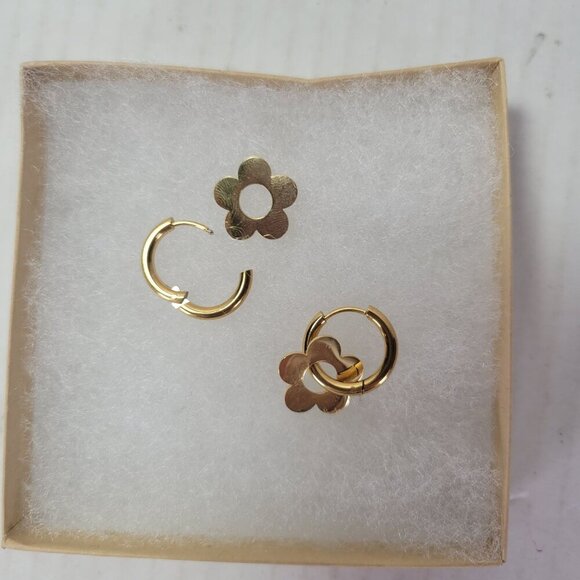 Revolve Peter & June Gold-Tone Dainty Modest Flower Charm Floral Hoop Earrings - Picture 3 of 3